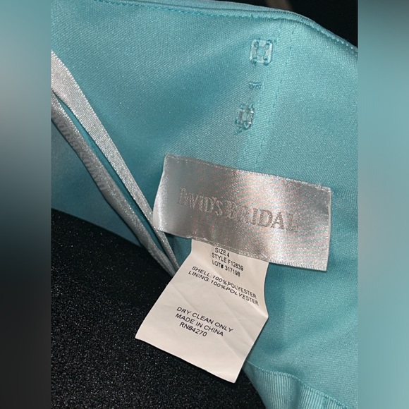 David’s Bridal Strapless Chiffon High Low Dress Size 4 Women’s Blue Beaded - Picture 12 of 13